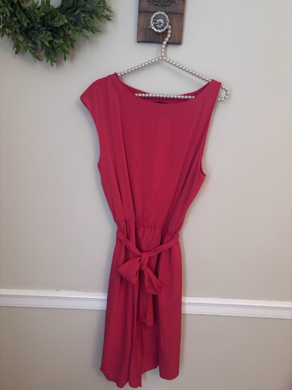 Theory Womens Size 12 Brienna Lifestyle Silk Dress Sleeveless Red Belted